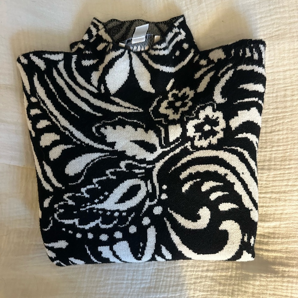 INDUSTRY Black & White Paisley Mock Neck Sweater - Picture 6 of 6